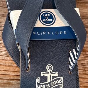 Life Is Good Mens Flip Flops, Navy Blue Anchor, Size 7, BNWT